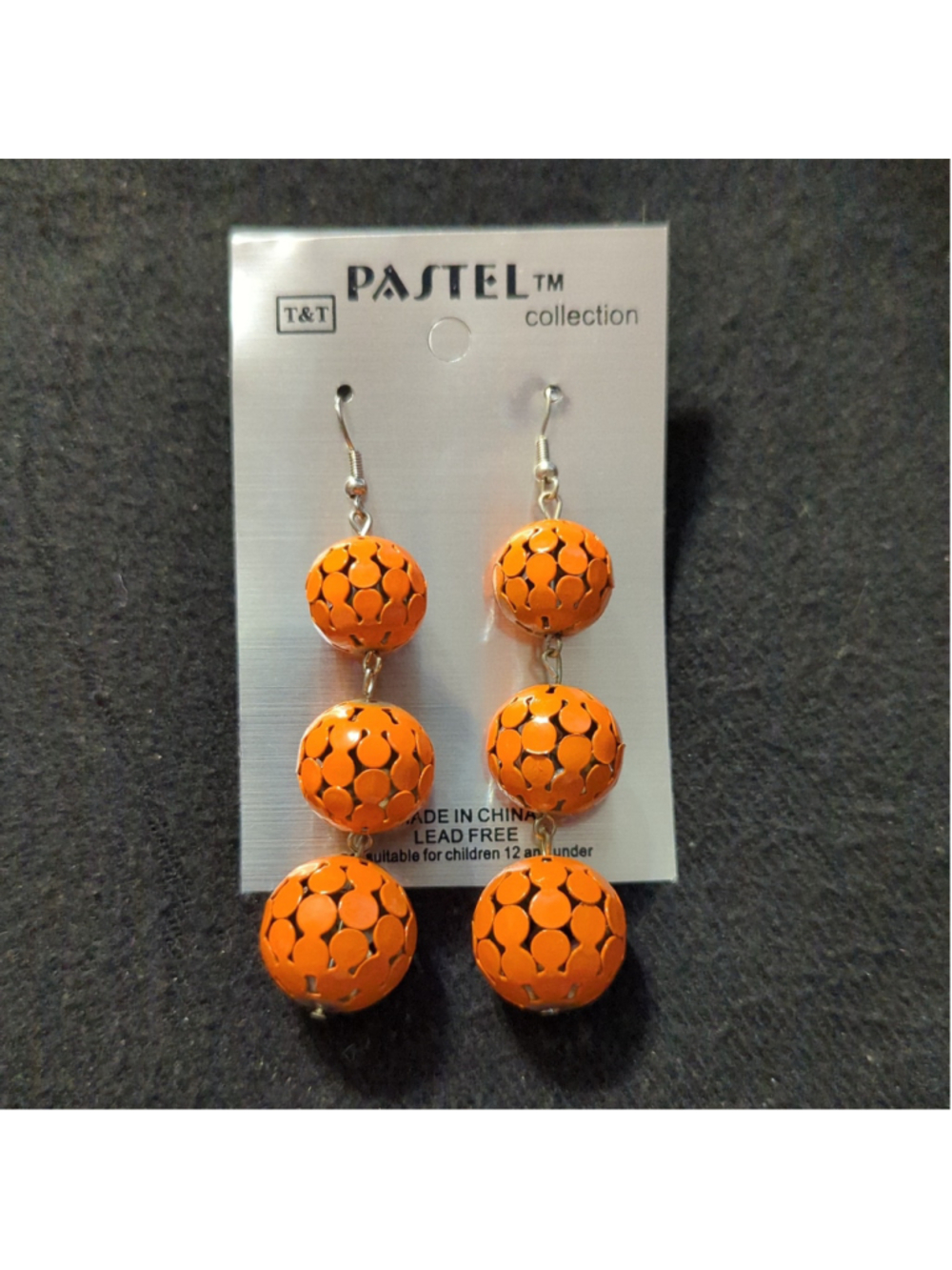 Pastel Collection Silver Tone Orange Metal Triple Ball Drop Statement Earrings